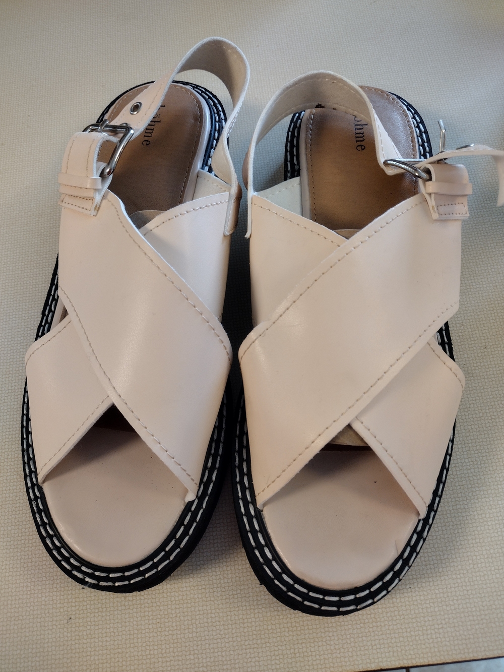Bohme Chunky Sandals Women’s Cream Cross-Strap Slingback Sandals Like New 10
